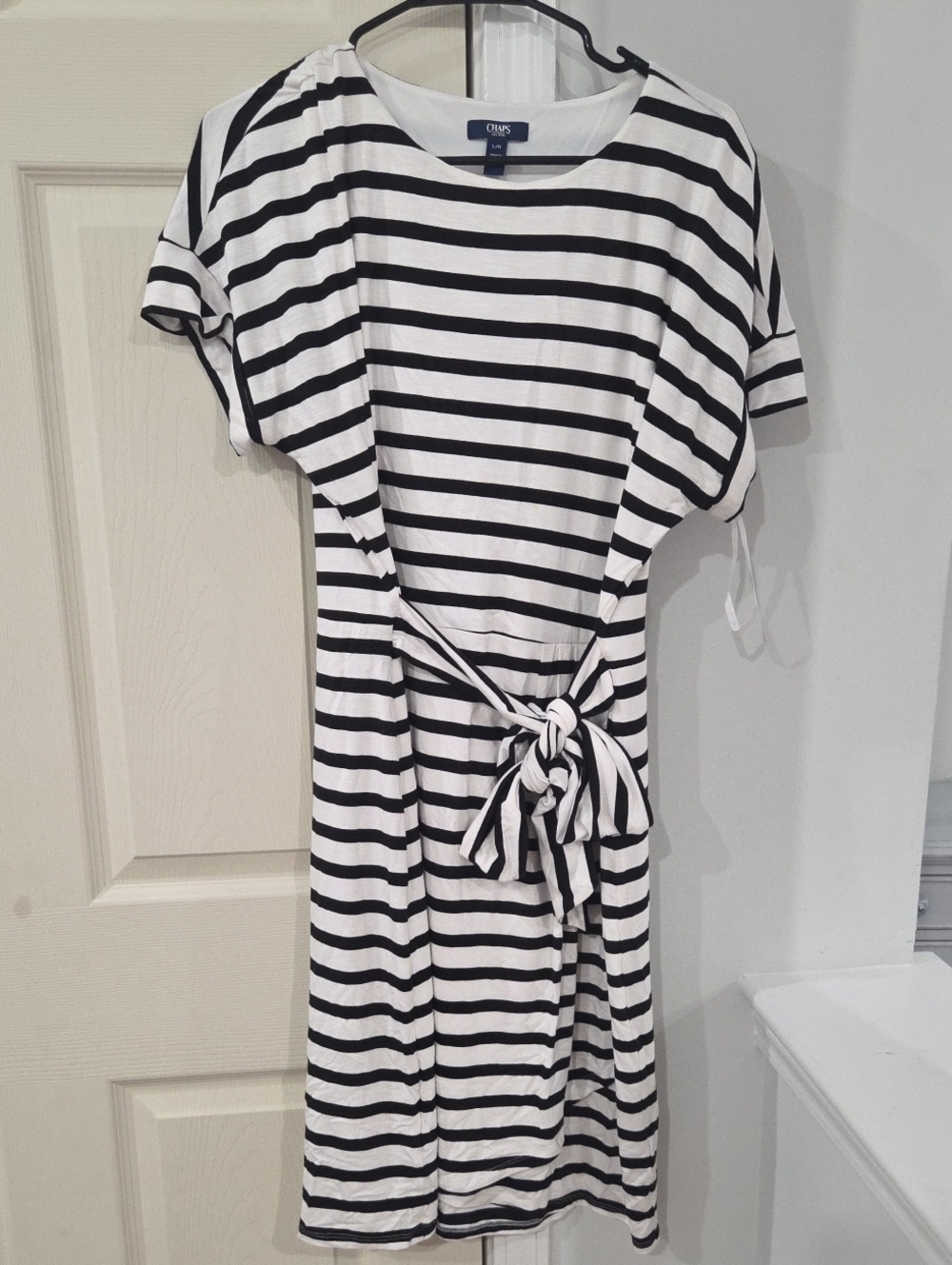Oasis Black and White Striped Tie-Waist Midi Dress